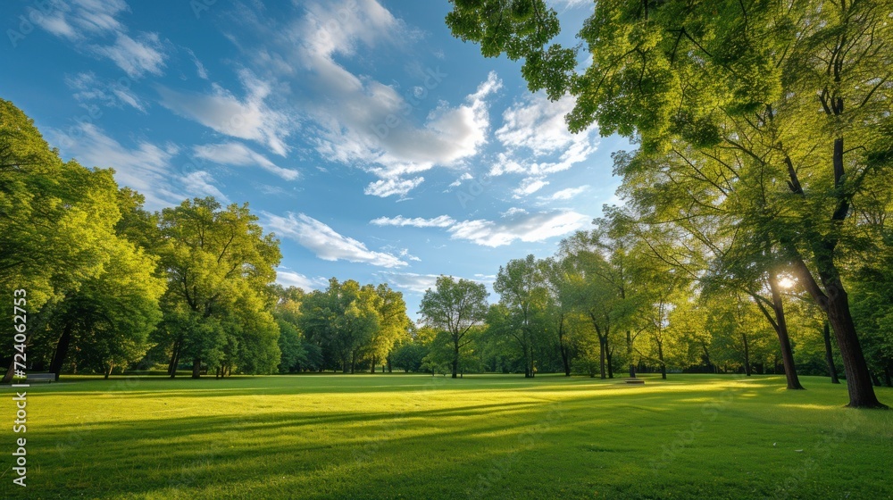 beautiful natural park with a forested area in the background on a green meadow with a beautiful blue sky in high resolution and quality beautiful natural park with a forested area in the background on a green meadow with a beautiful blue sky in high resolution and quality