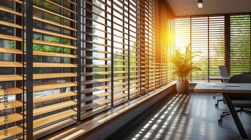 Functional Elegance - Office blinds modern wooden jalousie, control lighting in meeting rooms