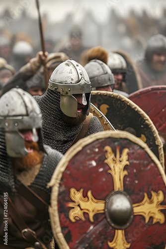 Anglo Saxon soldiers fighting in battle 