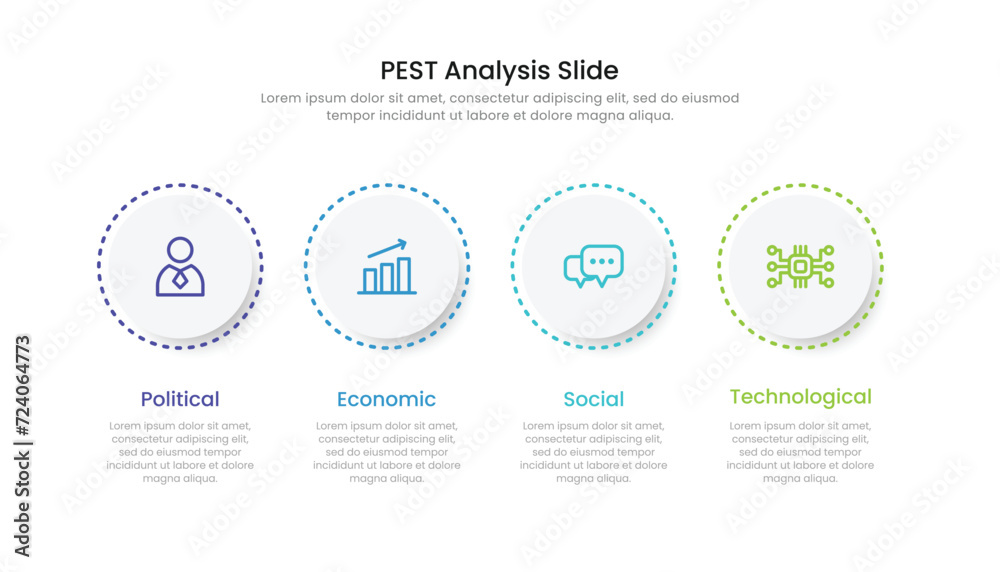 Fototapeta premium PEST analysis slide infographic template with icons