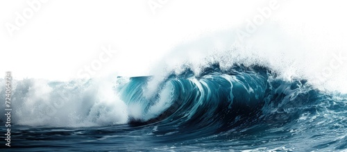 Ocean blue wave isolated on white background. Generated AI image