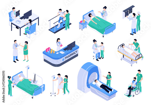 Health workers icons in isometric view