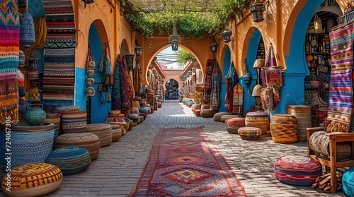 Fototapeta Naklejka Na Ścianę i Meble -  Old narrow street of the traditional Bazaar Market in Asia. Small shops are selling ceramics, carpets, spices fruits and souvenirs