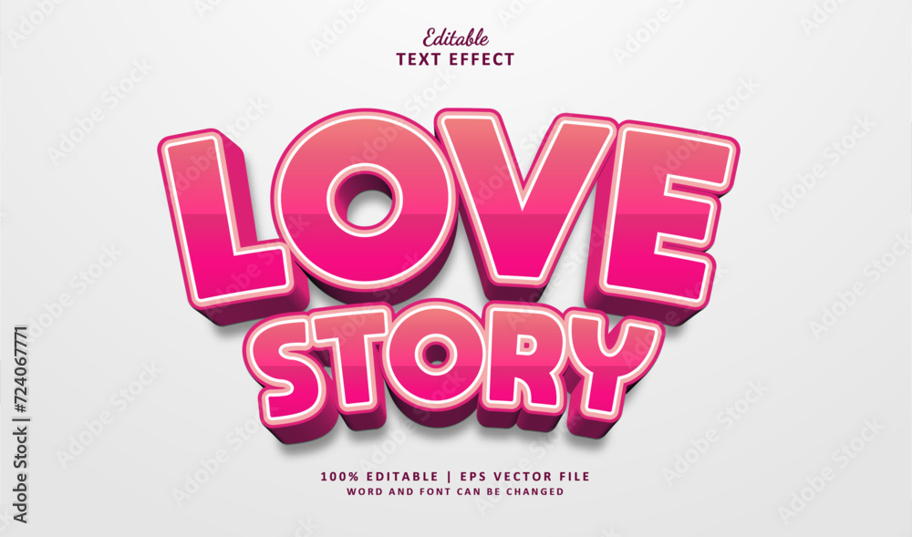 Fototapeta premium Love Story Text Effect Style. Editable Text Effect Style 3d Love and Romance Pink Beautiful Day