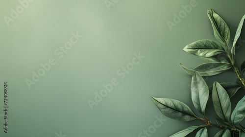 Leaves on the side of a green background for placement, copy space