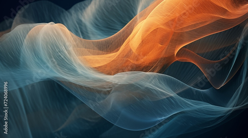 Dynamic Blue Wave Fractal with Smoke and Light Elements in Abstract Motion Art