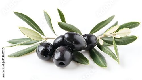 Black olives and leaves isolated on a white background