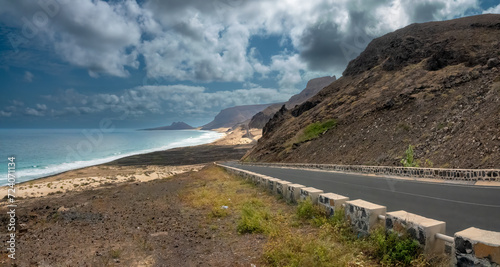 Scenic coastal road on the eastern coast of the island of São Vicente (St. Vincent), Cape Verde Islands (Cabo Verde) photo