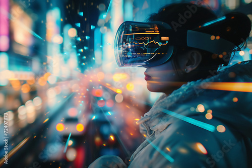 a person using augmented reality glasses in a cityscape