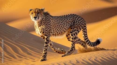 A Cheetah running in the desert