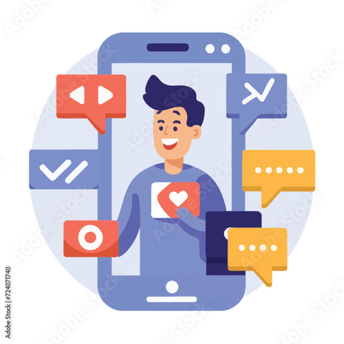 2d vector illustration colorful social media boost , influence blogger E-marketer via Internet pages marketing referral