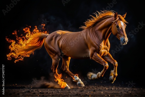 A Horse With a Fiery Mane. Fire Stallion. Horse Power  Beauty  and Strength. Running Horse. Galloping Stallion.