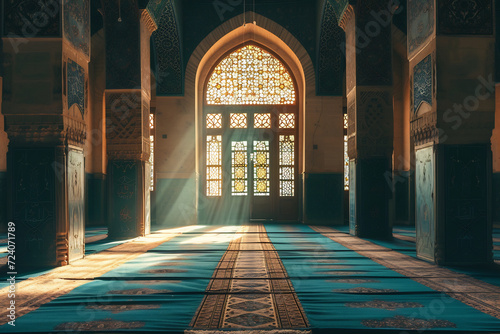 intricate details of a mosque interior and soft natural light