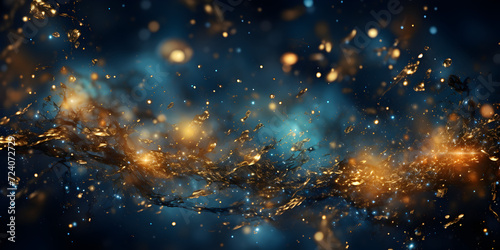 Abstract bokeh shimmering gold glitter lights on ground with blurry defocused background © arte ador