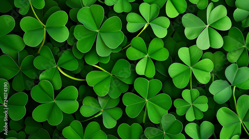 Draufsicht, Glücksbringer Hintergrund, Grüne Kleeblätter als Symbol für Glück, St. Patrick's Day, Natur und Frühling photo