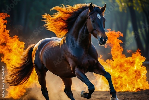 A Horse With a Fiery Mane. Fire Stallion. Horse Power, Beauty, and Strength. Running Horse. Galloping Stallion.