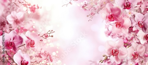 Illustrations of elegant watercolor orchid pink floral for greeting cards background. Generated AI