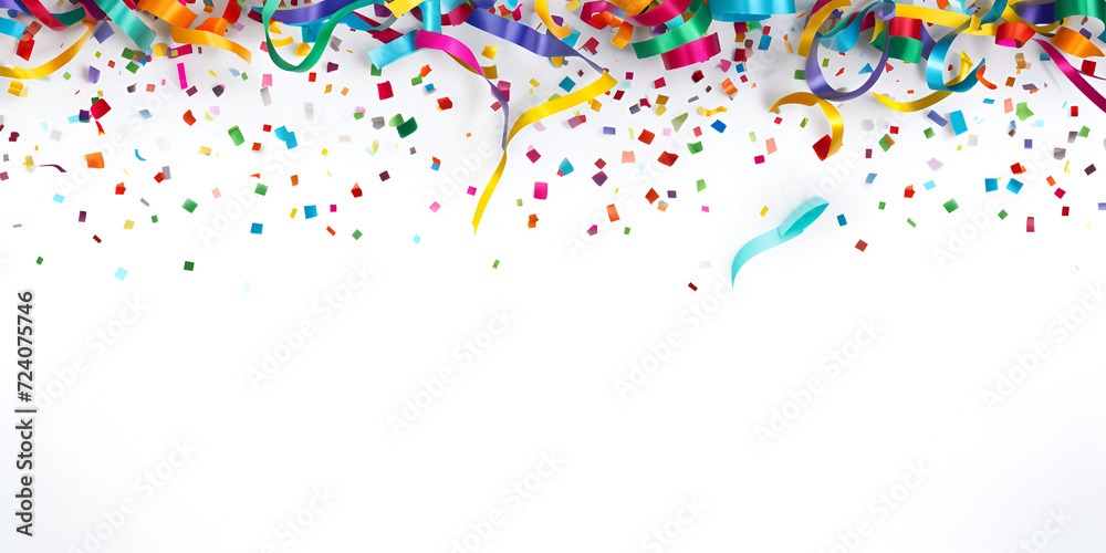 White carnival background colorful confetti with copy space party concept