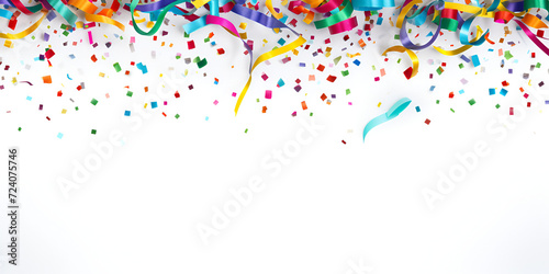 White carnival background colorful confetti with copy space party concept