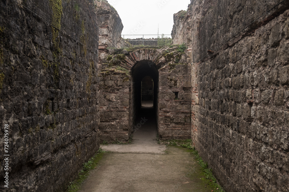 Remains of an underground passageway at the Roman imperial baths in Trier, Germany