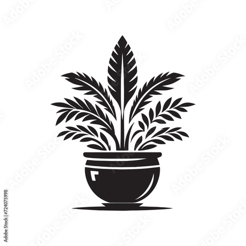 Foliage Elegance: Mouse Silhouette Blending with Office Decorative Plant Silhouette - Plant Vector - Plant Illustration 