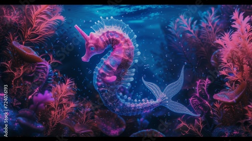mermaid phosphorescent pink ocean , seahorse photo