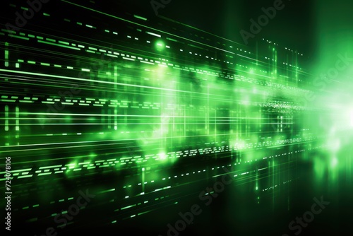 green abstract horizontal technology lines on hi-tech future green background 