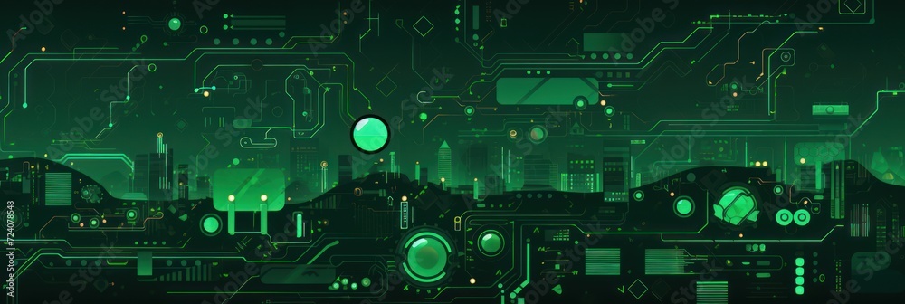 green abstract technology background using tech devices and icons