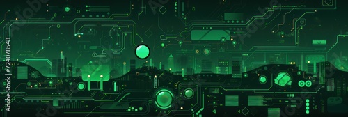 green abstract technology background using tech devices and icons