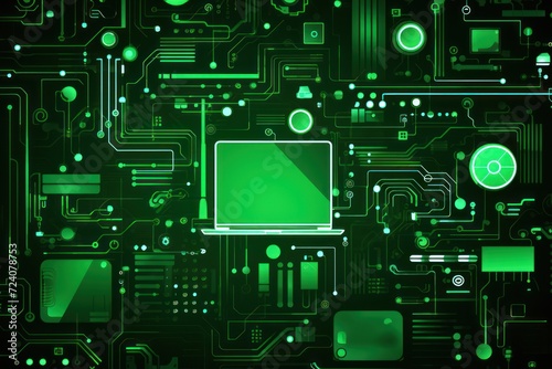 green abstract technology background using tech devices and icons
