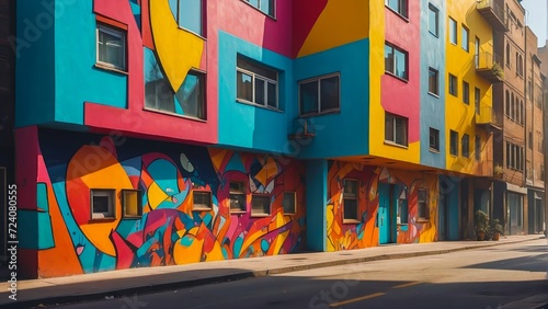 Real-World Colorful Shapes Set Against an Urban Backdrop. Colored Buildings and Facades of a Big City. © Radovan