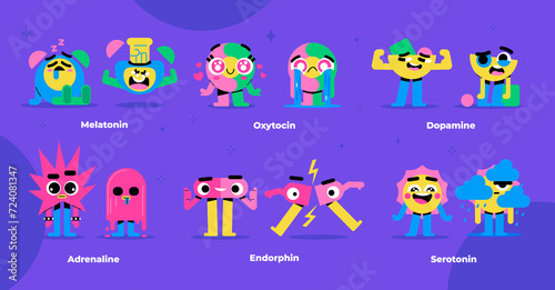 Cartoon hormones characters in flat design