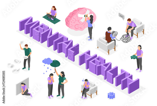 Mental health composition in isometric view