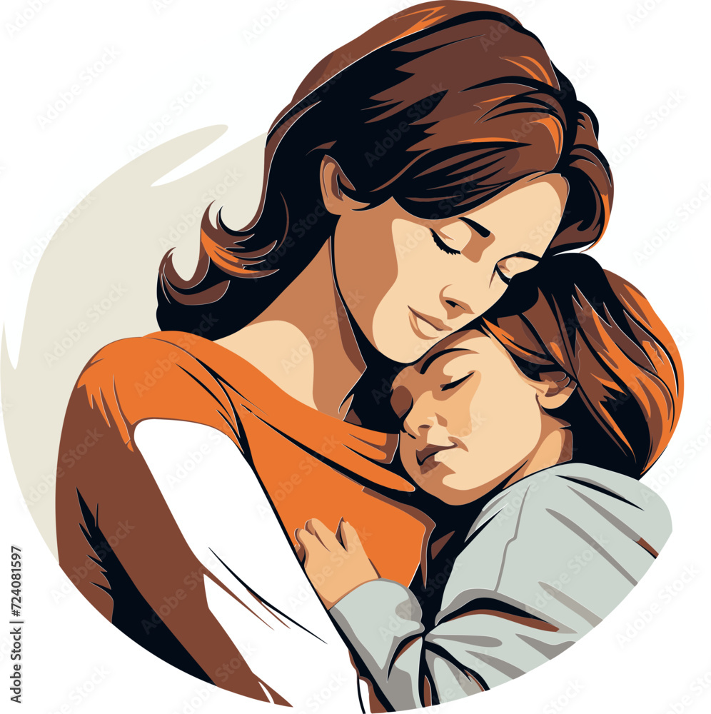 Motherhood Serenade Vector PortraitJoyous Mom Vector Illustration