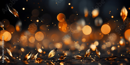 Abstract bokeh shimmering gold glitter lights with blurry defocused background