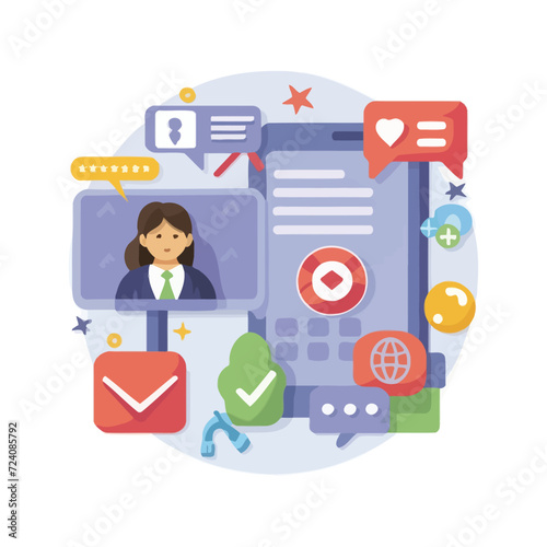 2d vector illustration colorful social media boost , influence blogger E-marketer via Internet pages marketing referral