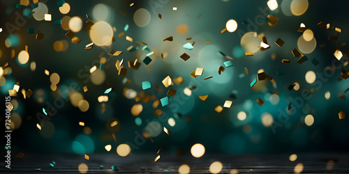 Abstract bokeh shimmering green glitter lights with blurry defocused background