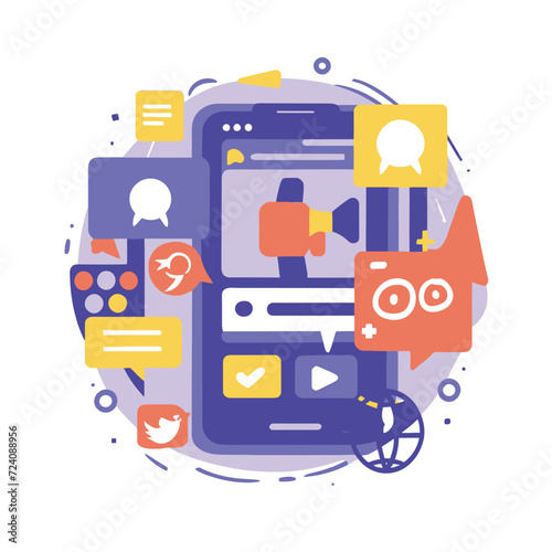 2d vector illustration colorful social media boost , influence blogger E-marketer via Internet pages marketing referral
