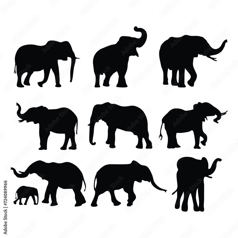 Naklejka premium Set of elephant silhouettes in different poses