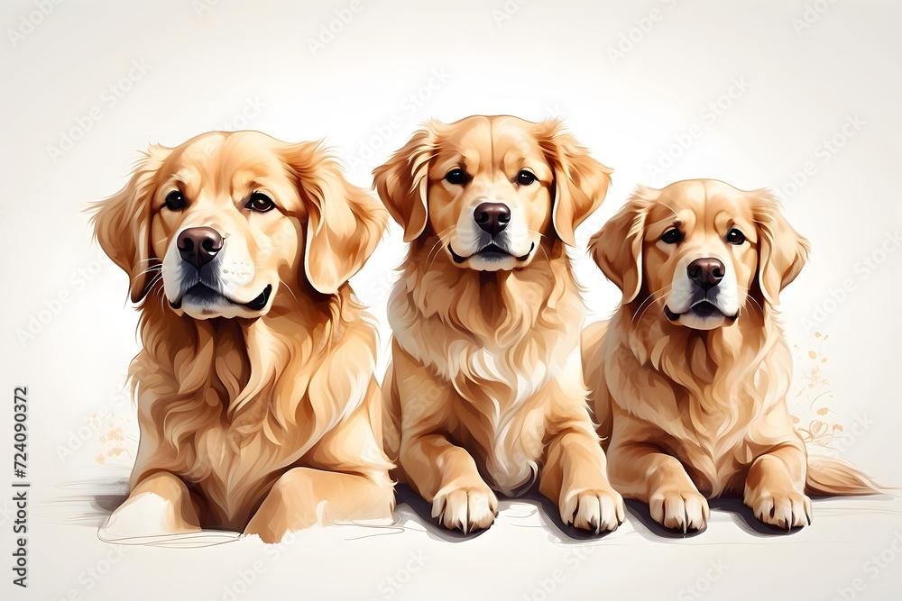 Front view of aesthetic golden retrievers illustration or cartoon on white background Front view of aesthetic golden retrievers illustration or cartoon on white background