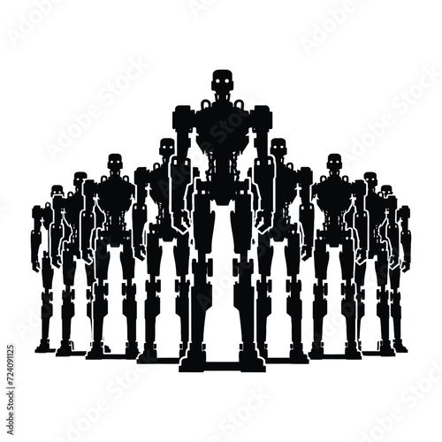 Robot Army Silhouette in Formation