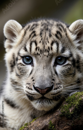 Snow leopard cub close up portrait