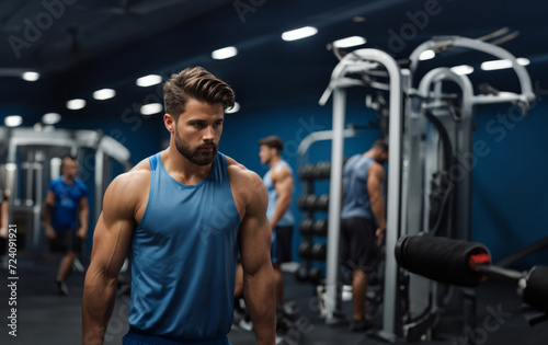 Young white athletic man in gym