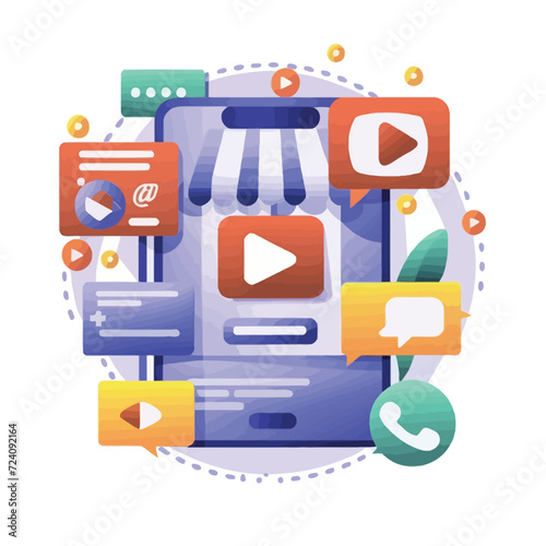 2d vector illustration colorful social media boost , influence blogger E-marketer via Internet pages marketing referral
