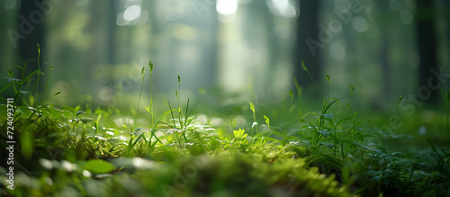 some green grasses on the forest floor in