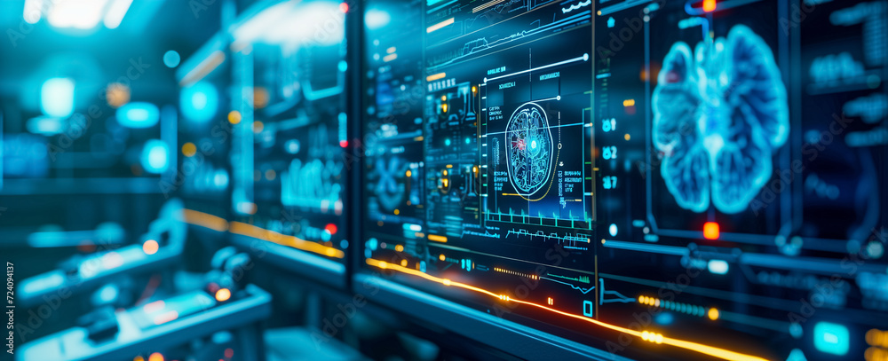 brain testing result on digital interface on laboratory or surgery background, innovative technology in science and medicine concept. medical technology brain testing result on digital interface on laboratory or surgery background, innovative technology in science and medicine concept. medical technology