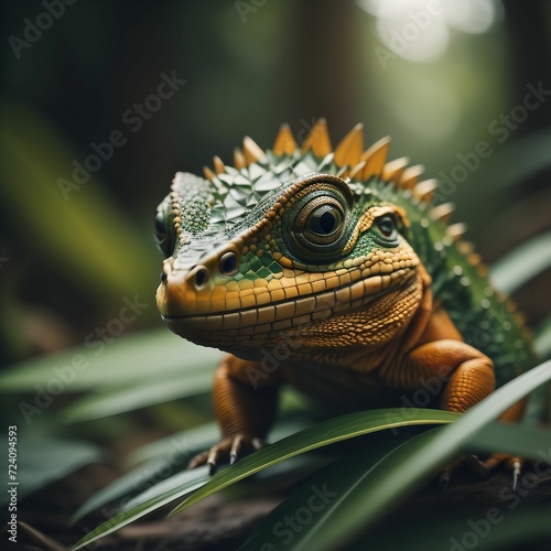 Curious Lizard Perched Majestically on Vibrant Leaf  Enjoying Nature s Serene Beauty