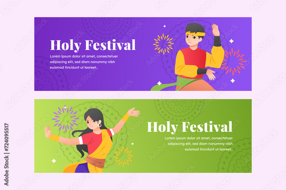 Holi banners in gradient style Holi banners in gradient style
