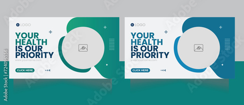 Dental hospital Medical healthcare video thumbnail or web banner video thumbnail, promotion banner design for live business workshop. video cover for doctor. Editable promotion banner design.