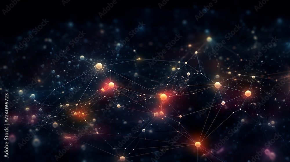 Luminous web of interconnected nodes pulsing with energy, set in the infinite darkness of space for a cosmic feel Luminous web of interconnected nodes pulsing with energy, set in the infinite darkness of space for a cosmic feel